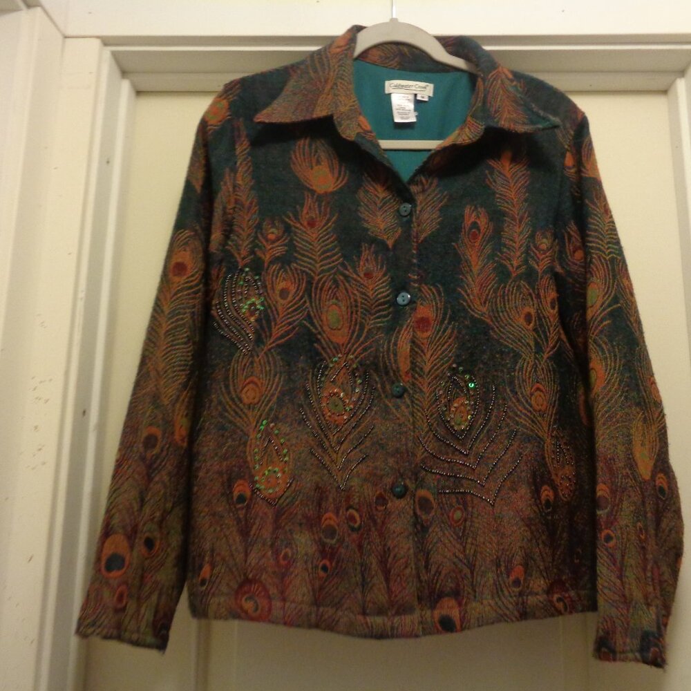 FALL RETRO COQUETTE GIRL PEACOCK BLING LITTLE WOOL JACKET BY COLDWATER CREEK M